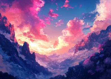 Pink Sky Mountain Landscape