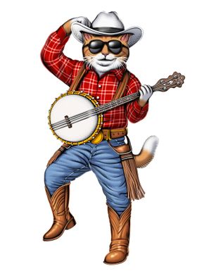 Cowboy Cat with Banjo