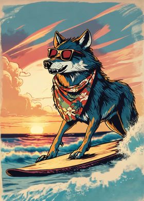 Surfing Dog Pop Art