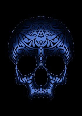 Blue Skull with Intricate Design