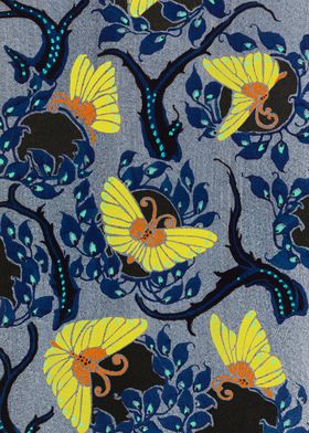 Art Nouveau Butterfly Pattern Textile Art by E.A. Séguy