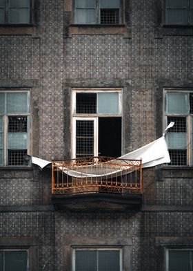 Balcony with White Sheet in Porto