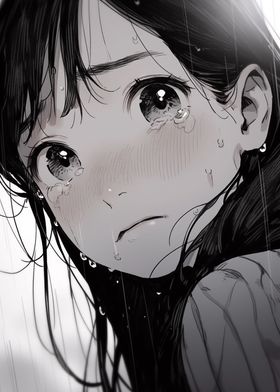 Anime Girl Crying in Rain