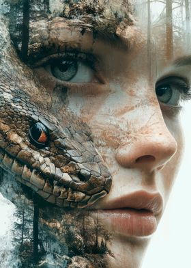 Woman and Snake Double Exposure