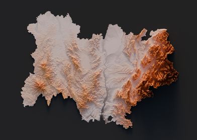 Auvergne Rhône Alpes region Relief map