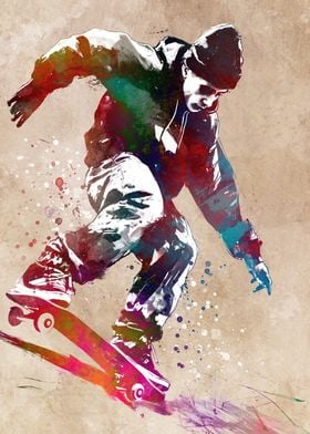 Skateboarder Watercolor Art