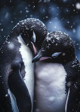 Penguin Couple in Snow