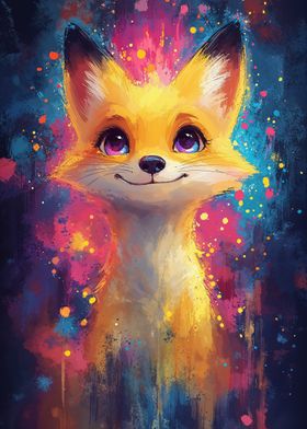 Smiling Fox in Colorful Splashes