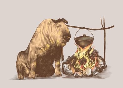 Bull Cooks at Campfire