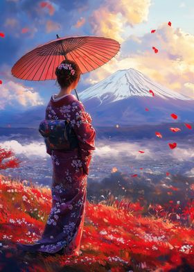 Geisha Looking at Fuji