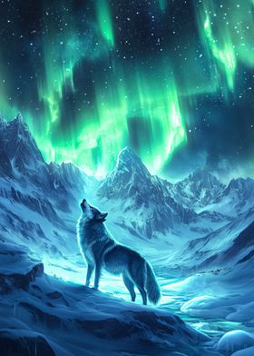 Wolf Under Aurora Borealis