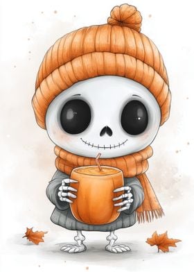 Cute Skeleton with Pumpkin Spice