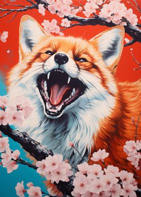 Fox with Cherry Blossoms