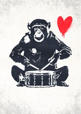 Chimpanzee Drummer with Heart