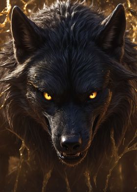 Wild golden wolf art