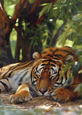 Sleeping Tiger in Lush Foliage