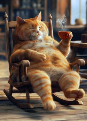 Relaxed Cat with Coffee