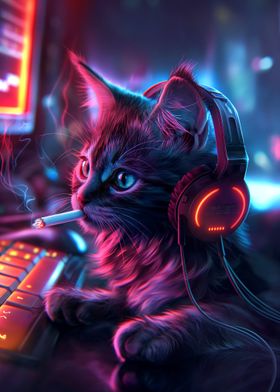 Gamer Cat with Headphones