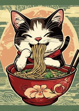 Cat Eating Ramen