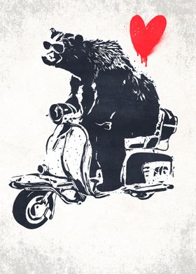 Bear on Scooter with Heart