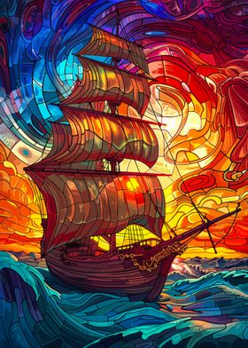 Stained Glass Ship