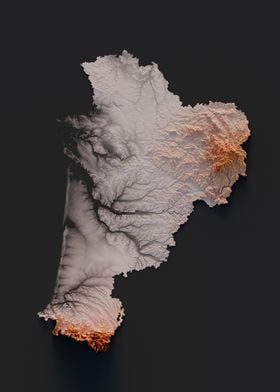 Nouvelle-Aquitaine Region Relief Map