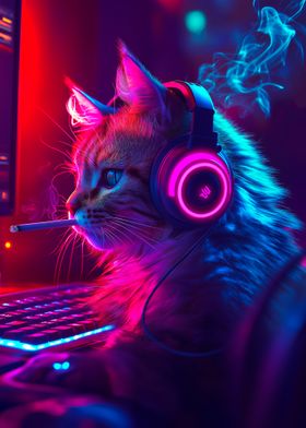 Gamer Cat with Headphones