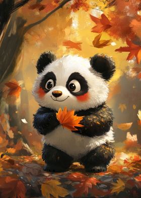 Adorable Panda in Autumn