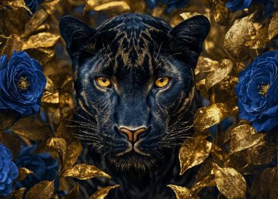 Black Panther in Golden Roses