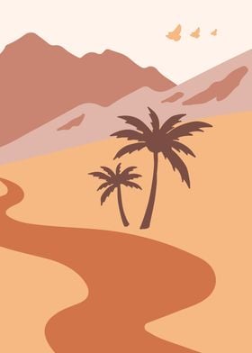 Desert landscape palm tree