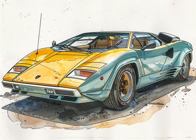 Lamborghini Countach Watercolor