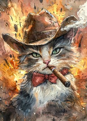 Cowboy Cat Smoking Cigar