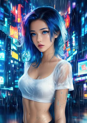 Cyberpunk Woman in Rain