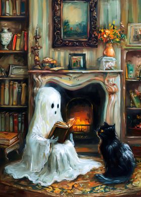 Ghost Reading with Black Cat