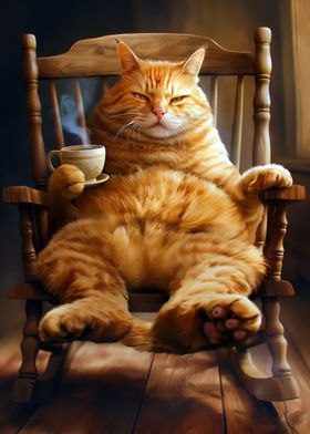 Orange Cat Relaxing with Coffee