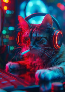 Cyberpunk Kitten Gamer