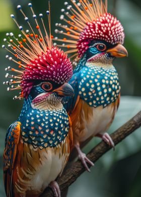 Colorful Birds with Spiky Crests