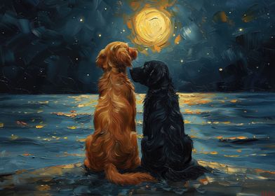 Starry night with dogs