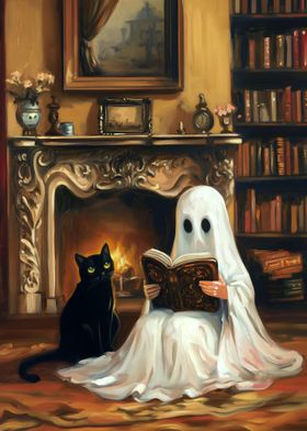 Ghostly Reading by the Fireplace