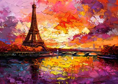 Eiffel Tower Sunset Painting