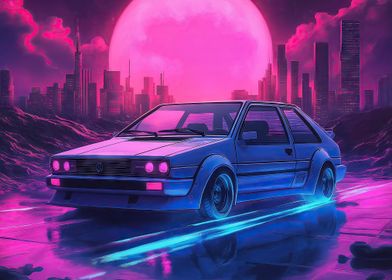 Retro Car Cityscape