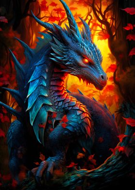 Majestic Dragon in Autumn Forest