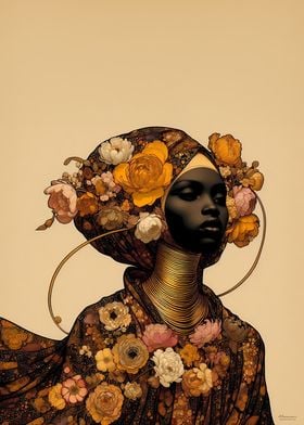 Afro Floral Portrait of a Woman