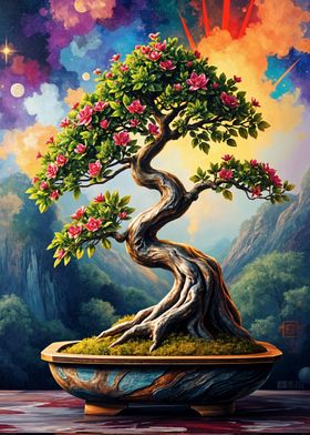 Bonsai Tree with Cosmic Background