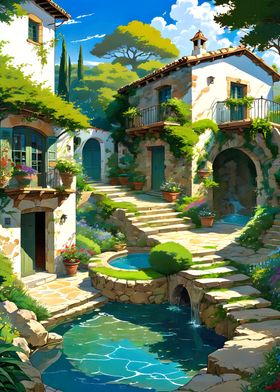 Mediterranean Village Scene