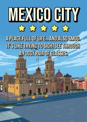 Funny Mexico City Review Skyline Travel Poster