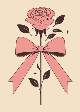 Minimalist Pink Rose with Bow