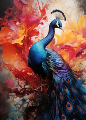 Peacock in Abstract Bloom