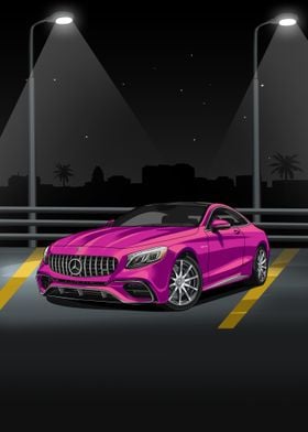 Pink Mercedes at Night