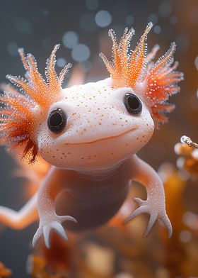 Cute Axolotl with Orange Gills